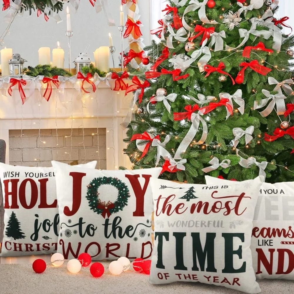 4 Piece Farmhouse Pillow Covers Holiday  Christmas pillow covers  18x18